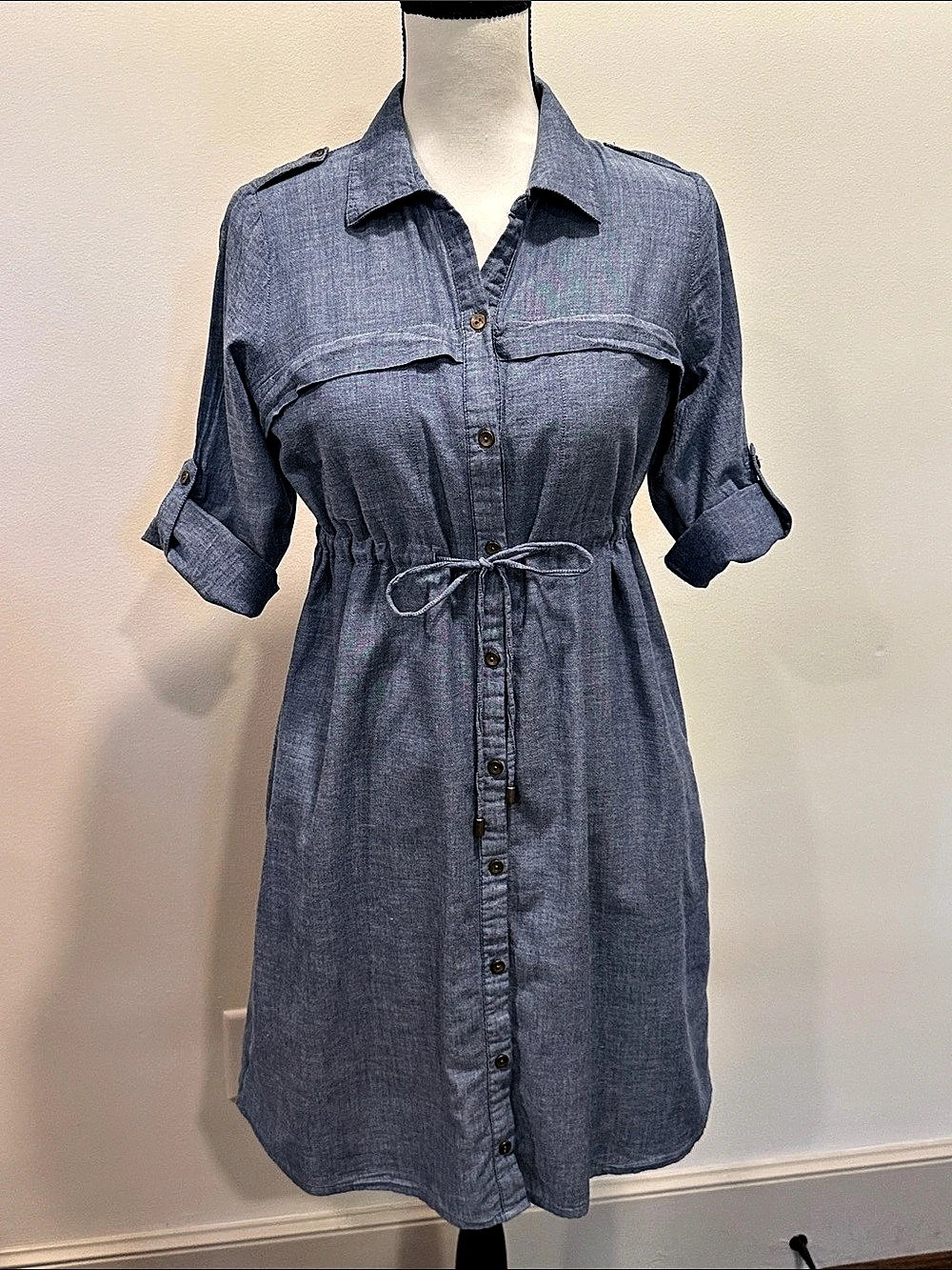 Motherhood Maternity Chambray Shirt Dress in Blue Size Small